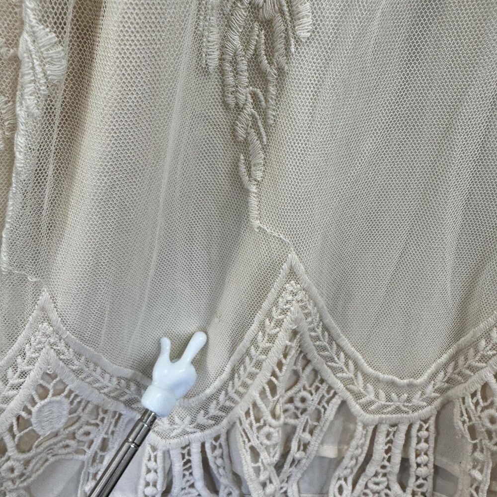 Ryu Anthropologie Dress Women's Medium Beige Lace Crochet Flutter Boho Cottage - Picture 8 of 10